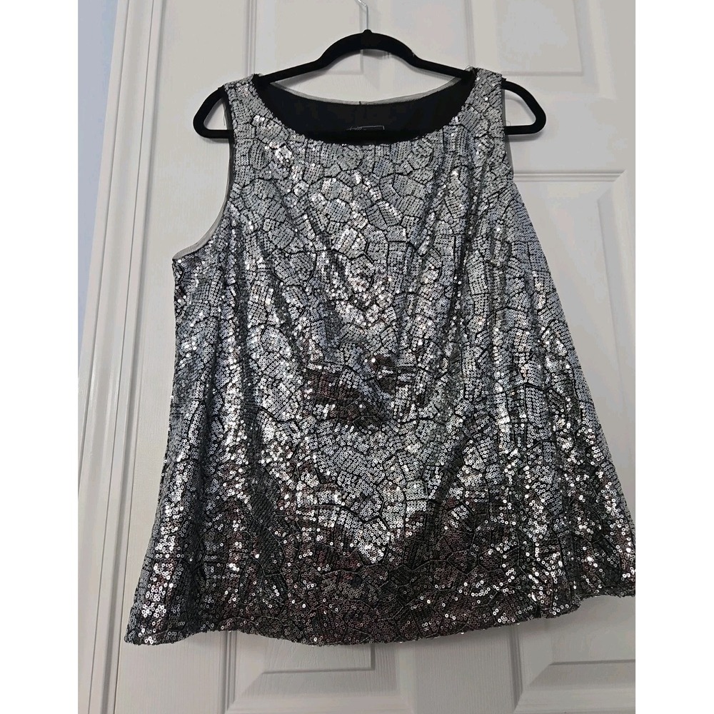 Collection Dressbarn Sleeveless Sequence Blouse Size 16 Black & Silver